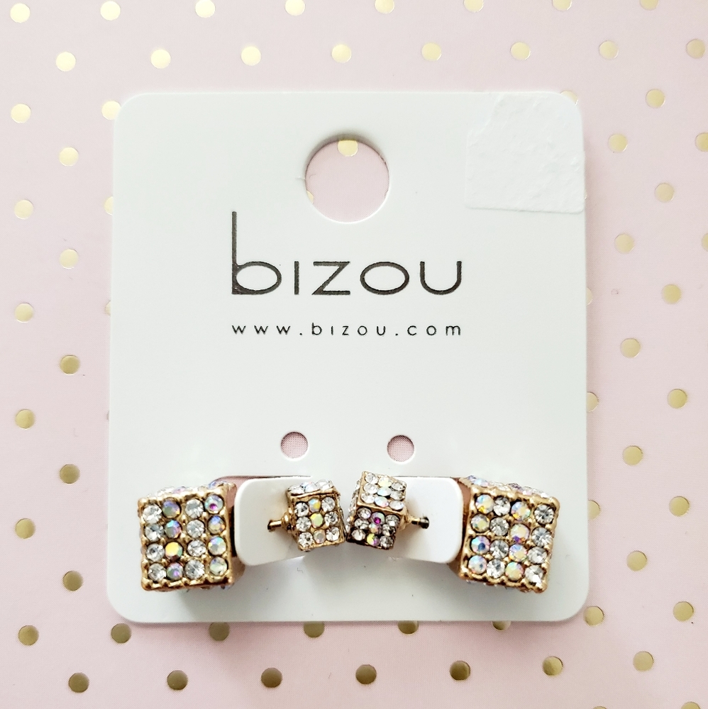 Bizou cube shaped rhinestones stud earrings